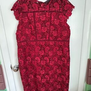 Marks & Spencer Red Floral Lace Midi Dress